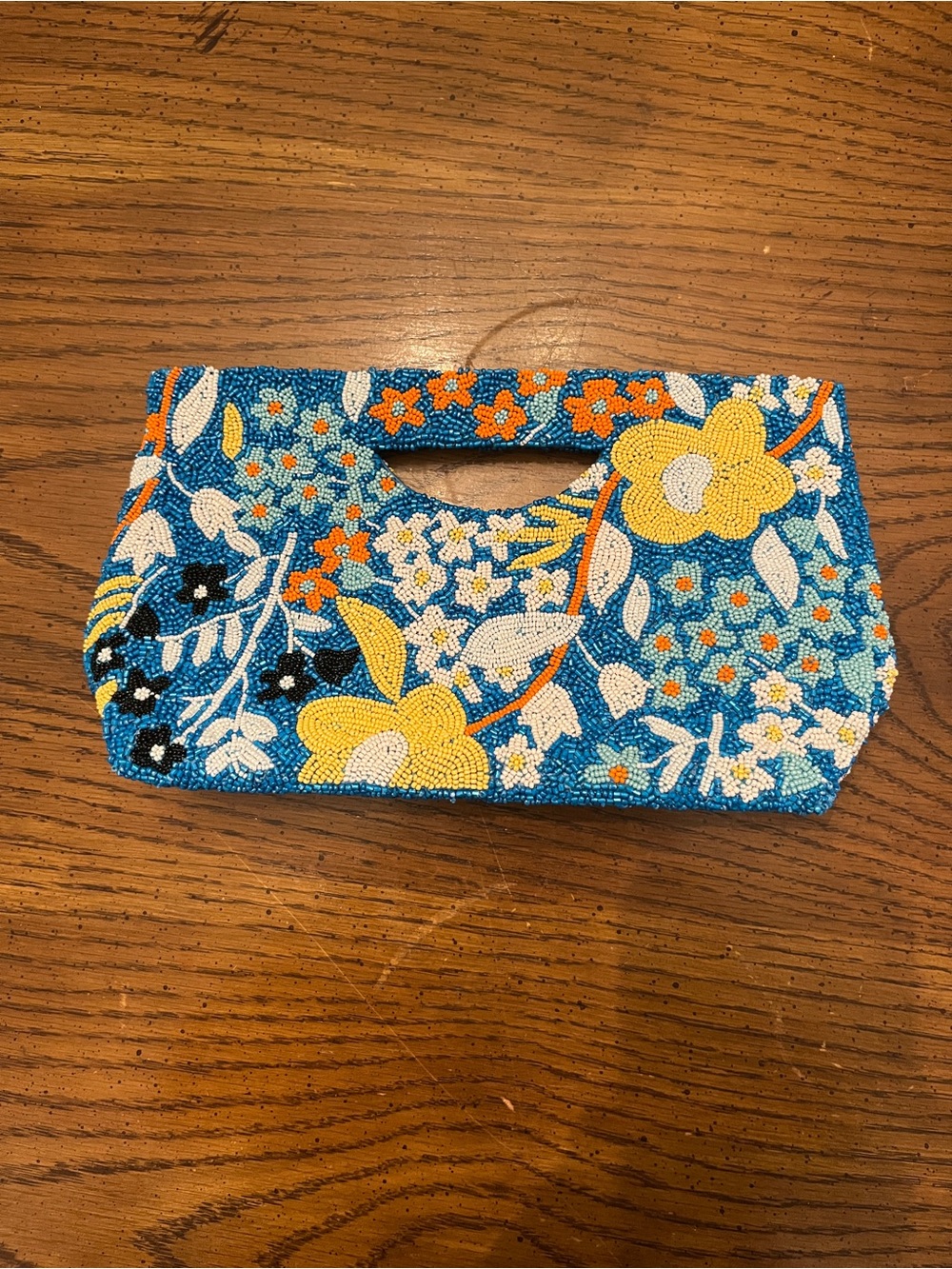 Tiana NY Hand Beaded Floral Clutch Bag in Blue and Yellow